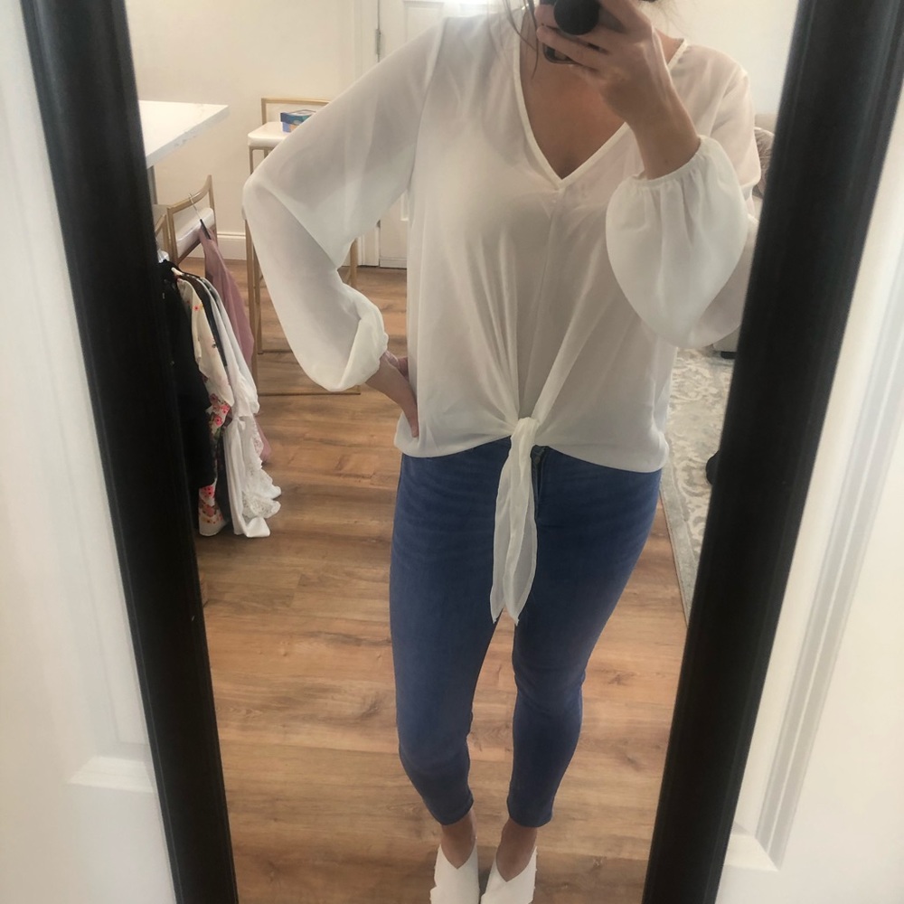 Semi Sheer White Tie Top